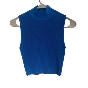 Aritzia Babaton Sculpt Knit Mock Neck Ribbed Royal Blue Tank Top Women's Small